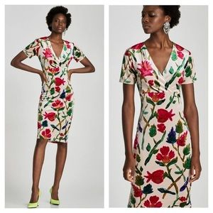 Zara Velvet midi floral bodycon dress